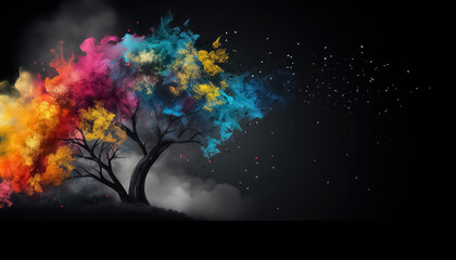 Wall Mural - Multicolored tree made of dust on black background