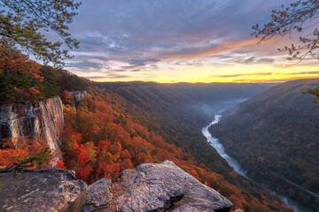 Wall Mural - New River Gorge, West Virginia, USA autumn morning landscape at the Endless Wall.