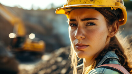 Poster - A focused photograph of a woman confidently leading a construction project