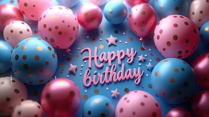 Sticker - text happy birthday on abstract color background