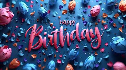 Wall Mural - text happy birthday on abstract color background