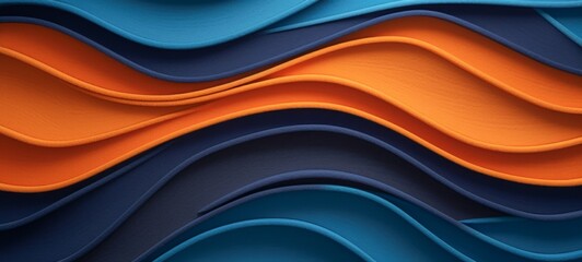 Aufkleber - Abstract orange blue paper cardboard layers of waving ocean waves texture design illustration background
