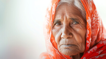 Sticker - A high-quality photograph capturing the wisdom and strength of an elderly indian woman