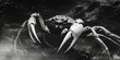 A black and white photograph showcasing a crab. Suitable for various uses