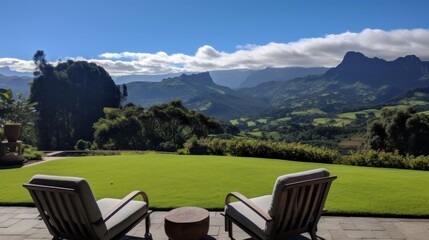 Wall Mural - View from the magnificent estate of the stretching mountain range