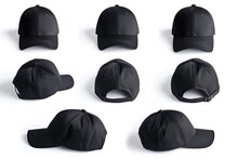 A Set Of Six Black Baseball Caps On A White Background. Perfect For Sports Teams, Events, Or Casual Wear