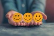Happy smiley emojis gleeful face, bubbling with joy. Emoticons client satisfaction positive communication. Amiable carefree disposition buoyant emojis. Customer rating testimonials cheery opinion poll