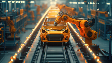 Wall Mural - The process of decorating automotive parts using a robot arm. The process of producing high-tech automotive parts using a robot system.