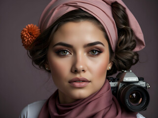 Wall Mural - portrait of a woman with camera