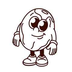 Wall Mural - Groovy cartoon monochrome nutmeg character with smile on friendly face. Funny retro nut standing, nutmeg mascot with arms and legs, cartoon spice for cooking sticker 70s 80s style vector illustration
