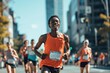 © olga_demina - Energetic young African American male leading an urban marathon race