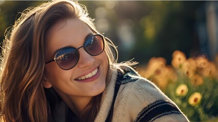 Young Beautiful Woman Smiling Happily Outdoors on a Sunny Day.