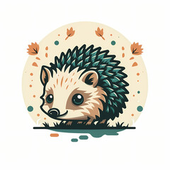 Wall Mural - Graphic emblem of a vector adorable hedgehog in a flat design, cute and spiky.