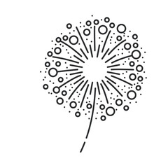 Canvas Print - Fireworks circle explosion with sparks line icon. Thin black outline silhouette of congratulation sparkle of dandelion shape, firework monochrome icon, festive flash element vector illustration