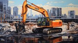 Fototapeta  - Witness the power and precision of heavy construction machinery with an excavator, a stalwart of the construction industry, adept at shaping landscapes and building foundations.