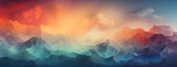 Fototapeta  - Wide panoramic background banner, colorful composition of abstract evening mountain range landscape with different geometric shapes 