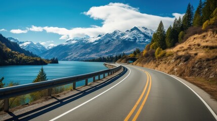 Mountains lake highway with beautiful views