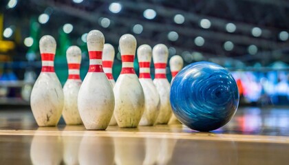 motion blur of bowling ball skittles on the playing field