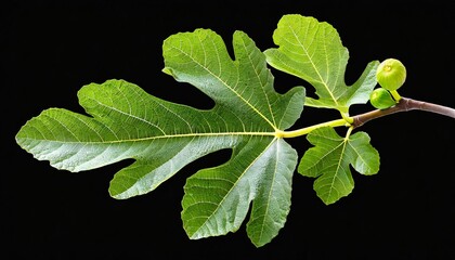 fresh organic fig vine leaf branch on transparent background fig leaves png