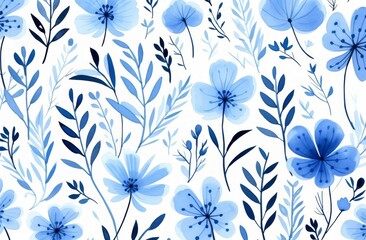  Blue Flower Pattern on White Background