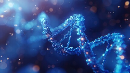Poster - Abstract 3d polygonal wireframe DNA molecule spiral on blue color. Medicine, genetic biotechnology, chemistry biology, gene cell concept vector illustration.