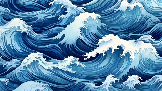 Seamless pattern background of beautiful blue ocean waves