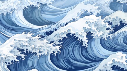 Wall Mural - Seamless pattern background of beautiful blue ocean waves