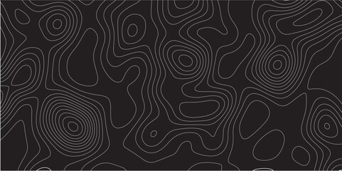 Wall Mural - Abstract white on black background Topographic line map pattern. Contour elevation topographic and textured Background Modern design with black background with topographic wavy patte.