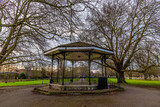 Fototapeta  - A view towards the Bandstand on the island on River Great Ouse in Bedford, UK on a bright sunny day