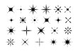© Mallva - Set of Y2k stars in flat style for retro design. Collection of black silhouettes of stars. Vintage aesthetic signs and symbols 80s, 90s. Vector illustration.