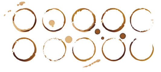 Vector coffee cup stains, Isolated On White Background, tea ring stamps Illustration