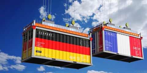 Shipping containers with flags of Germany and France - 3D illustration