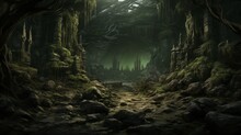 Dark Fantasy Dungeon With Trees