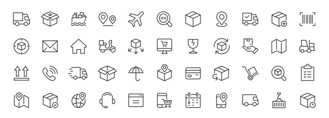 Wall Mural - delivery and logistics thin line icons set. shipping, delivery, logistics editable stroke icon colle