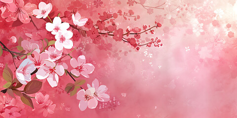 Wall Mural - pink sakura background with white and pink flowers in