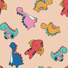 Wall Mural - Cute colorful Dino dinosaurs print pattern graphic tee design for kids market as vector