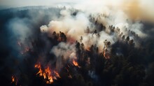 Aerial Photography At High Altitude Of A Fire In A Forest