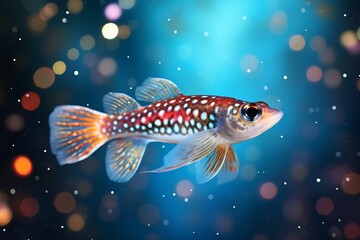 Close-up shot of a beautiful guppy fish swimming gracefully in a vibrant aquarium setting