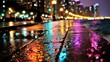 Glowing Rainy City Street at Night