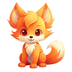 Wall Mural - cute cartoon little fox sitting with big eyes on a transparent background png isolated
