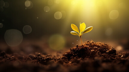 Wall Mural - tiny yellow flower growing through the dirt, in the style of luminous landscapes