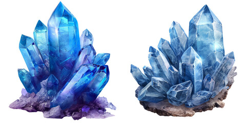 Wall Mural - Blue Crystal Gemstone Set Isolated on Transparent or White Background, PNG