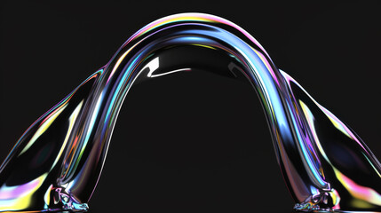 3D digital render, abstract morphing iridescent pearly black liquid metal arch