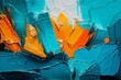 Detailed abstract oil painting with vivid orange and cyan strokes
