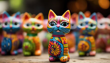 Statuette Of A Cat In The Mexican Style For The Day Of The Dead