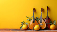 Realistic, Simple And Minimal Mandolin On Solid Color Background