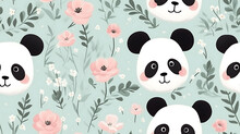 Cute Panda's Is Cartoon Hand Drawn Style - Seamless Tile. Endless And Repeat Print.
