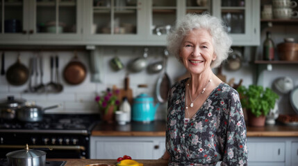 Portrait of a happy senior housewife standing in her kitchen