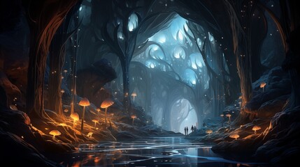 Wall Mural - an illustration of an underground fantasy forest