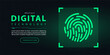 © PST Vector - Technology digital fingerprint scan, internet network connection dark black green background, abstract cyber information communication, Ai big data science, innovation future tech illustration vector